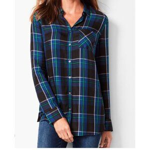 New Talbots M women Tartan Plaid button front shirt cozy winter closet staple